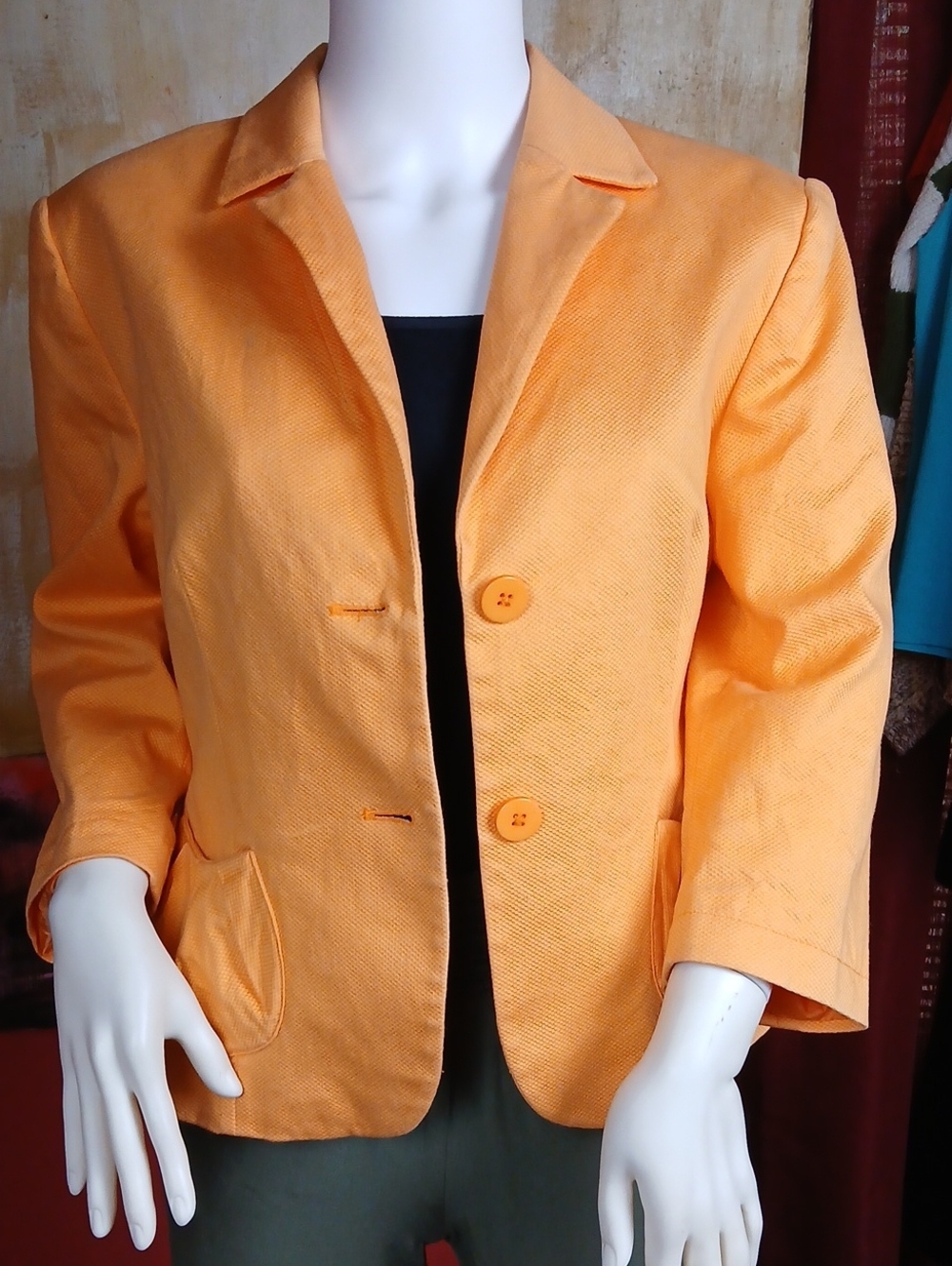 Vintage Madison Studio Textured Pastel Orange Button Front Blazer - Size 10
